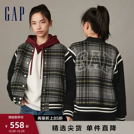 Gap女装冬季新款徽标LOGO羊毛混纺学院风棒球服宽松外套841024商品大图