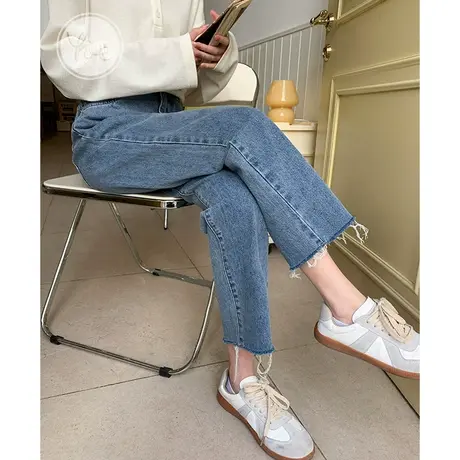 yoe牛仔裤女23春新款设计感小众直筒高街潮ins显高浅牛仔蓝色休闲图片