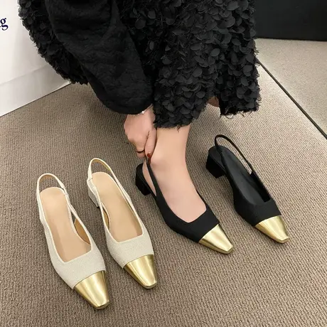 配裙子的凉鞋女夏季2024年新款法式小香风粗跟单鞋气质名媛高跟鞋图片