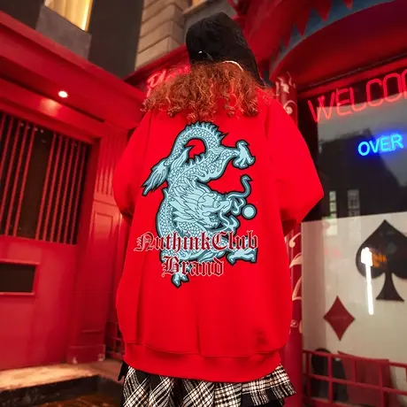 Nuthink国潮加肥加大新年龙年卫衣男潮春季情侣潮牌加绒加厚上衣商品大图