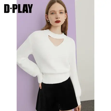 DPLAY秋装奶油白软糯细腻感仿貂毛镂空半高领套头毛衣商品大图