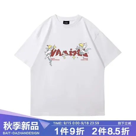 夏季美式hiphop可爱天使短袖t恤男女宽松chic艺术生小众情侣上衣商品大图