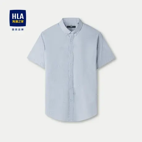 HLA/海澜之家长绒棉短袖休闲衬衫2024春夏新款条纹柔软纯棉衬衣男图片