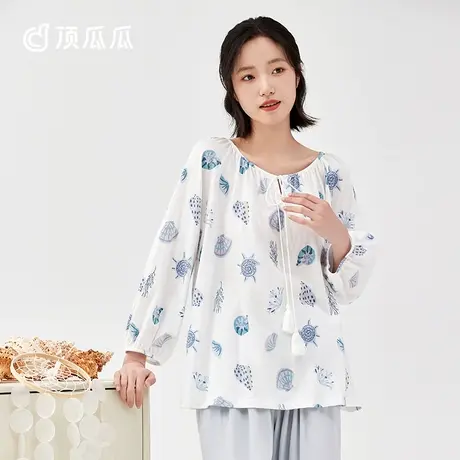 顶瓜瓜睡衣女春秋款纯棉2024新款印花长袖可外穿女士家居服套装商品大图