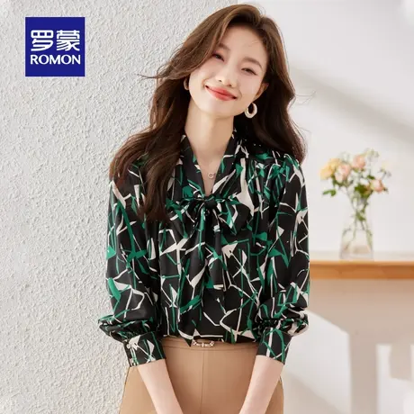 罗蒙女士碎花长袖衬衫2024春季新款时尚休闲简约舒适气质显瘦衬衣图片