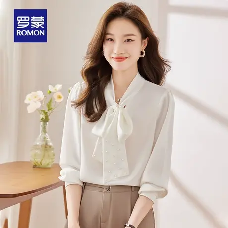 罗蒙女士时尚休闲长袖衬衫2024春季新款气质显瘦简约小众感上衣女图片