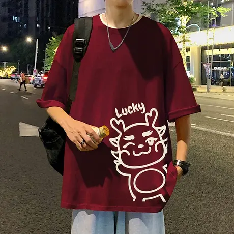 重磅纯棉宽松短袖t恤男ins夏季2024新款简约卡通港风休闲男生体恤商品大图