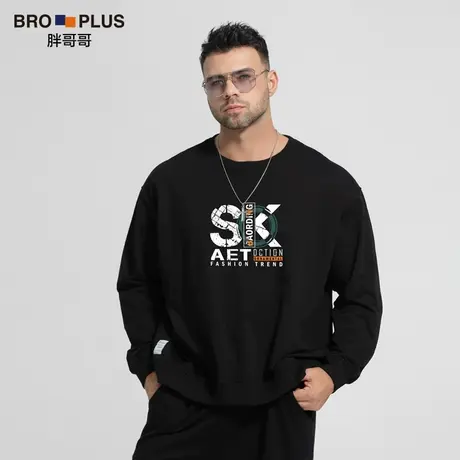 胖哥哥新款大码卫衣男加肥加大圆领宽松潮流青春胖子打底衫秋季款图片