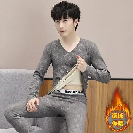 男士双面德绒无痕保暖内衣套装大童秋衣秋裤青少年初中学生打底衫商品大图