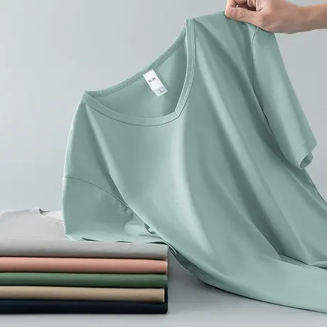 莫代尔短袖t恤男V领纯色上衣服冰丝凉感速干体恤潮流修身夏季半袖图片