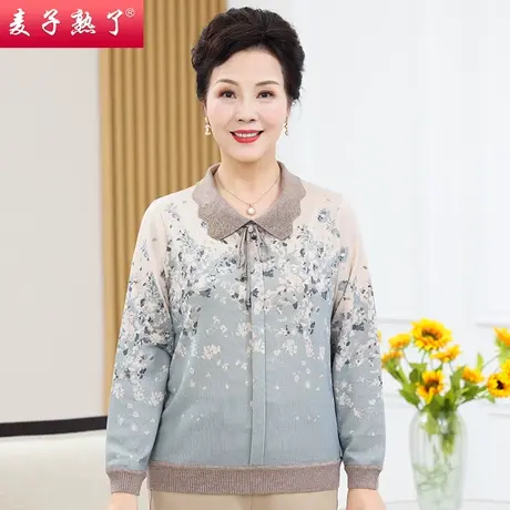 妈妈春秋翻领打底衫45-75岁中年女装薄款T恤衫中老年春装长袖上衣图片