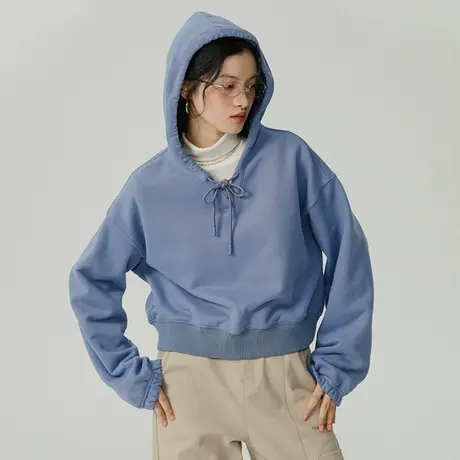 omont蛋挞家 短款连帽抓绒卫衣女秋冬2023新款宽松小个子卫衣上衣商品大图