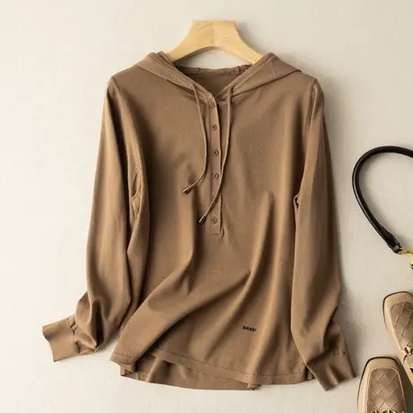 享永子连帽套头针织衫女春秋毛衣外套上衣女宽松显瘦通勤2023新款商品大图