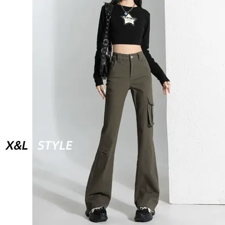 工装微喇叭裤女春秋季2023新款小个子高腰显瘦弹力女生马蹄休闲裤图片