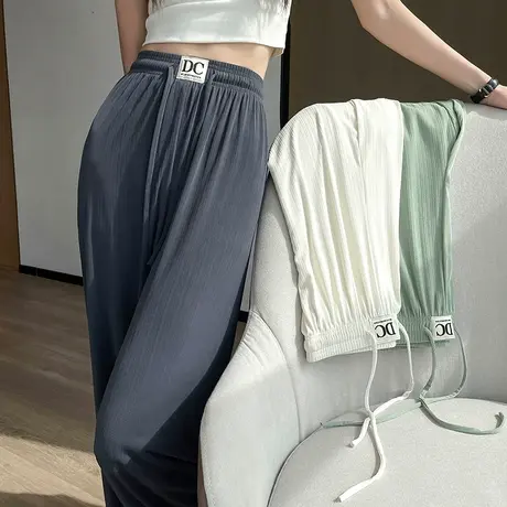 洋气灰铜氨丝阔腿裤女春秋2023年新款高腰垂感窄版显瘦休闲直筒裤商品大图