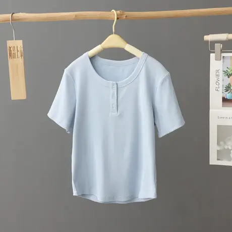 夏季显瘦上衣女短款小个子设计感小众T恤女短袖百搭纯色体恤小衫商品大图
