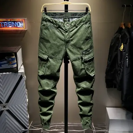 束脚工装裤男生潮牌新款青少年长裤子百搭潮流帅气九分休闲裤夏季图片