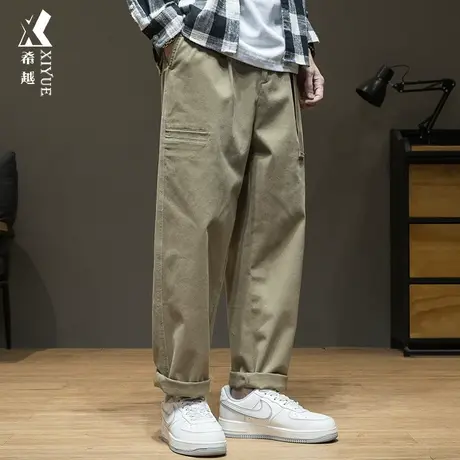 秋冬直筒工装休闲裤男简约加绒加厚裤子男士秋季新款宽松大码长裤商品大图