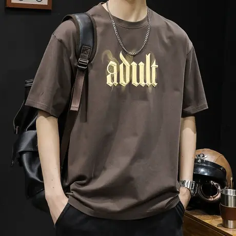 美式潮牌印花短袖t恤男士半袖夏季2023新款宽松大码男款纯棉体恤商品大图