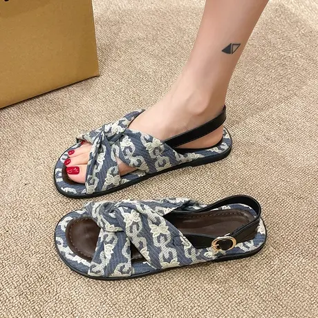 时尚罗马小凉鞋女仙女风平底2023年春夏季新款法式一字带软底女鞋图片