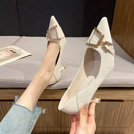 2023春夏新款性感少女尖头高跟鞋女细跟气质百搭水钻浅口职业单鞋图片