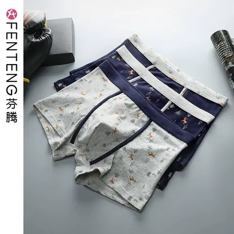 芬腾男士内裤平角裤纯棉个性潮流透气运动全棉大码青年四角裤头男图片
