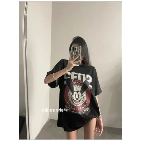 夏季新款韩版胖mm大码米奇印花女装宽松百搭遮肚短袖t恤上衣200斤商品大图
