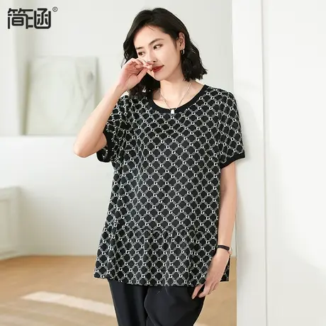 【仿真丝】大码女装夏装新款简涵高端轻奢显瘦减龄遮肚上衣胖mm图片