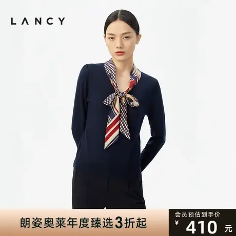 朗姿[圆梦波尔卡]针织衫2021冬季新款设计感蝴蝶结领结修身打底衫商品大图