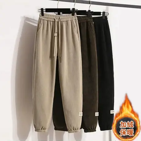 欧棉绒裤子女加绒秋冬季加厚宽松运动休闲裤2023新款高腰束脚卫裤商品大图