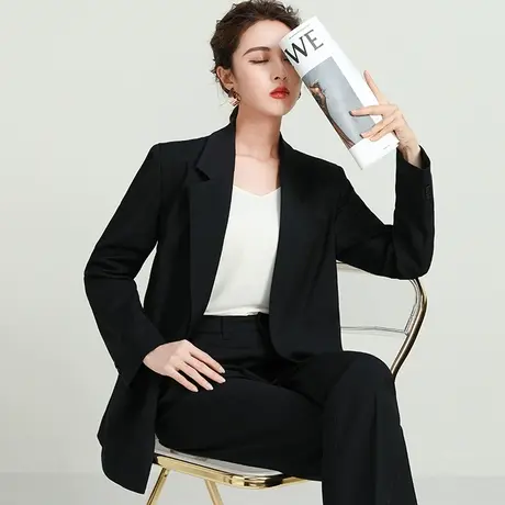 西装套装女外套春秋学生职业上衣工作正装韩版休闲小西服藏青小众图片