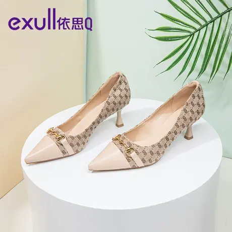 依思q法式小香风设计感小众气质细跟单鞋拼接金属扣尖头时尚单鞋图片