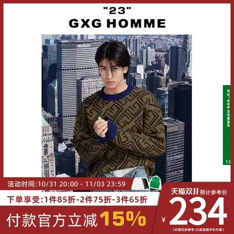 GXG男装[新尚] 复古潮流老花圆领针织毛衫 春季新品 23系列图片