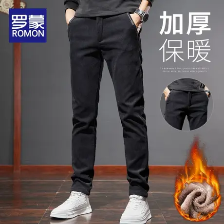罗蒙秋冬季加绒休闲裤男款加厚保暖男士裤子直筒修身小脚外穿长裤商品大图
