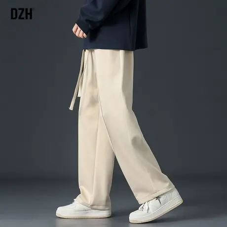 男士卡其色垂感裤子男韩版潮流宽松阔腿裤直筒裤男裤秋款2023新款商品大图