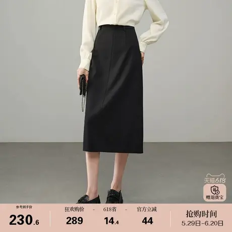 娅丽达高腰通勤气质黑色半身裙女春季新款长裙显瘦直筒裙a字裙子图片