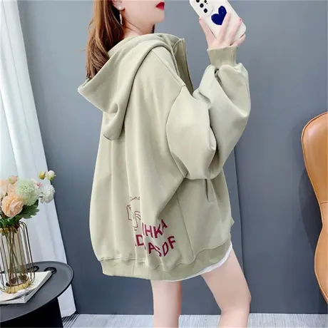 薄款连帽卫衣开衫女2022年新款秋季宽松慵懒风小个子百搭上衣外套商品大图