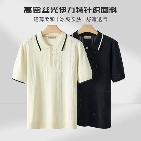 薄款冰爽男士针织Polo衫2025夏季新款肌理提花丝光伊力特短袖男款商品大图