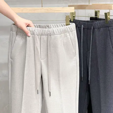 松紧腰秋冬季毛呢裤男休闲裤修身直筒西装裤加厚男裤子垂感长裤男商品大图