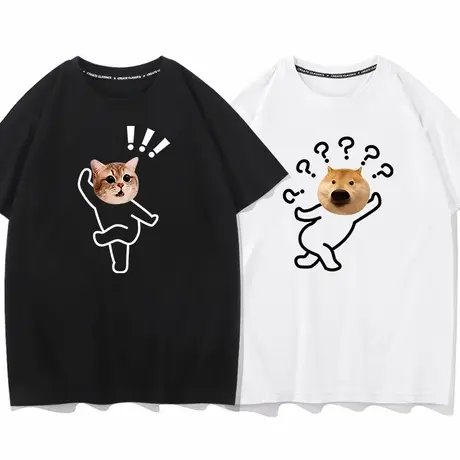 猫狗创意趣味设计感搞怪情侣短袖2025新款纯棉宽松夏季t恤男半袖商品大图