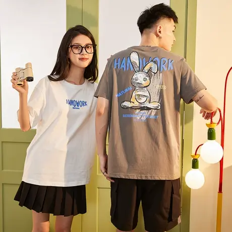 唐狮潮短袖T恤学生半袖衣服夏季情侣装夏装短袖t恤男前胸手绘图案商品大图