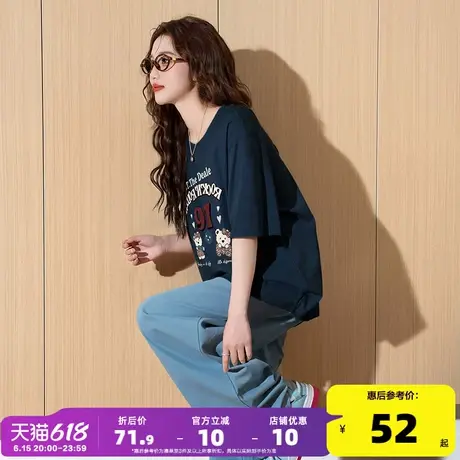 唐狮2025夏季新款女短袖T恤字母印花休闲宽松运动风舒适设计感商品大图