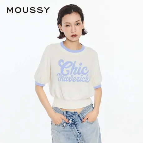 MOUSSY 夏季随性度假风拼色圆领字母针织衫028HSZ70-1181商品大图
