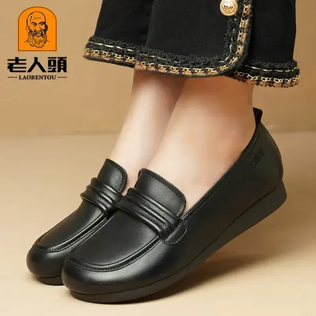 老人头真皮女鞋平底单鞋女士皮鞋透气夏季乐福鞋软底舒适妈妈鞋子图片
