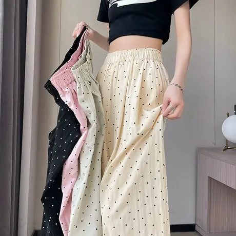 杏色波点裤女夏季薄款高腰宽松显瘦慵懒垂感直筒阔腿拖地山本裤潮图片