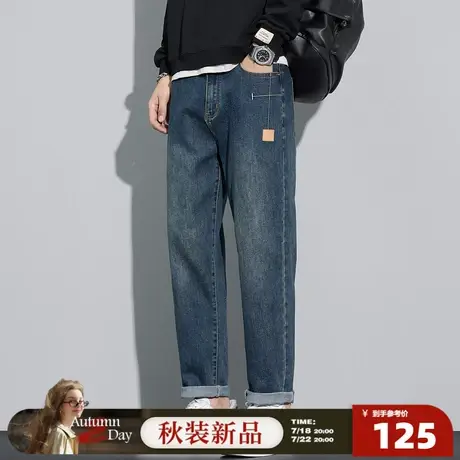唐狮26春秋季新款男牛仔裤直筒裤水洗复古宽松潮流男士帅气长裤图片