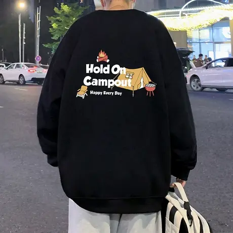 美式卡通嘻哈卫衣男春秋季新款圆领重磅外套oversize复古情侣上衣商品大图