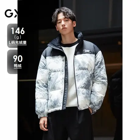 GXG男装 雪山图案面包服男潮流户外立领羽绒服通勤外套24冬季品商品大图