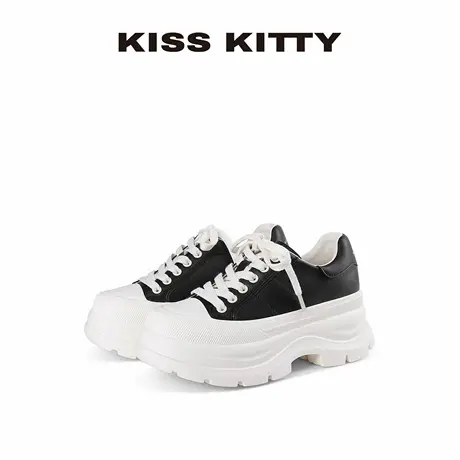 KISSKITTY板鞋女25秋季新款黑色百搭休闲鞋厚底增高小个子松糕鞋商品大图