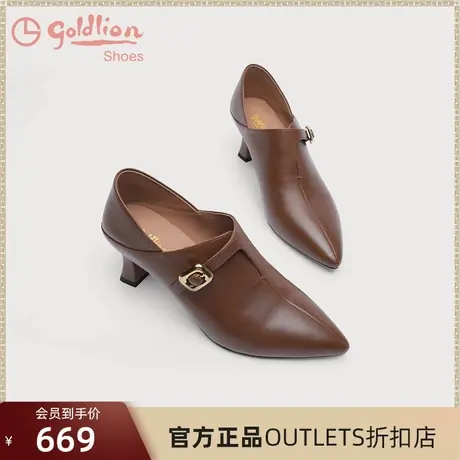 金利来女鞋时尚复古风套脚方便尖头方跟优雅通勤真皮百搭深口单鞋图片